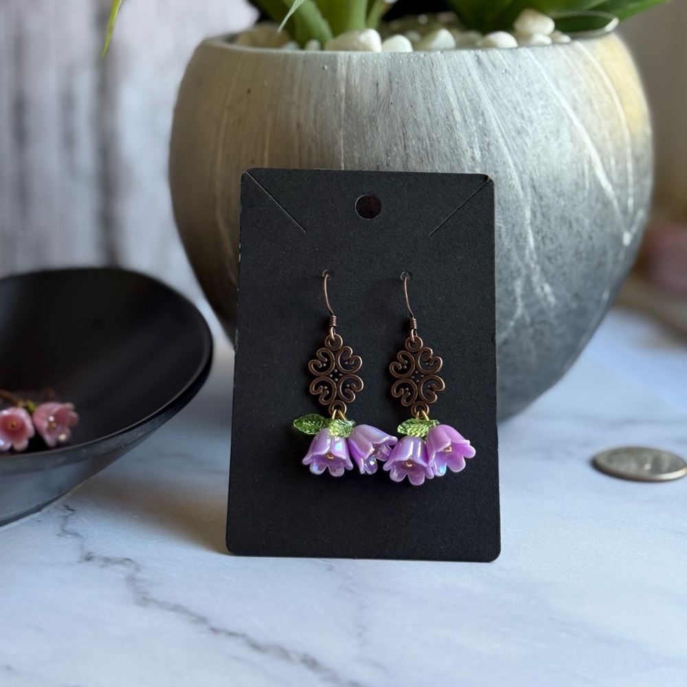 Elegant Purple Lily Of The Valley Floral Earrings